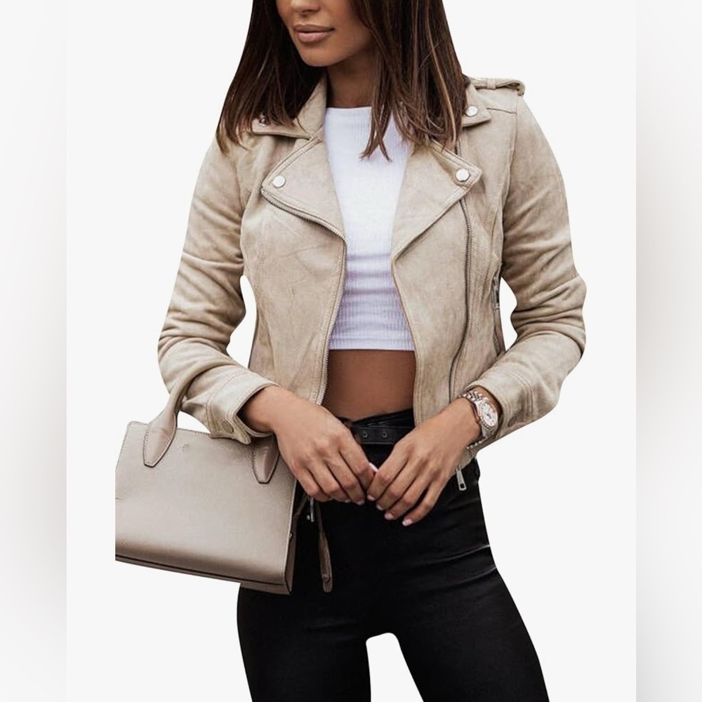 ONLY - Women’s Cream Colour Vegan Leather Moto Jacket - Size 38 (US6)